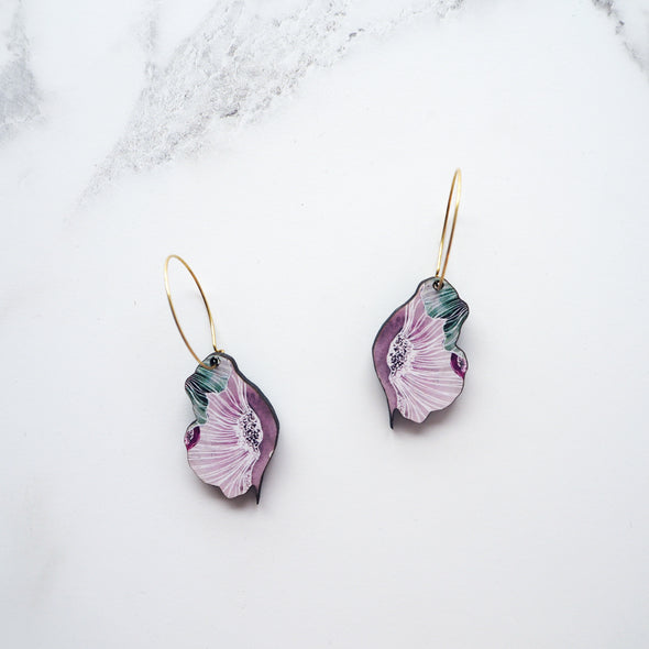 Pink Anemone Flower Hoop Earrings