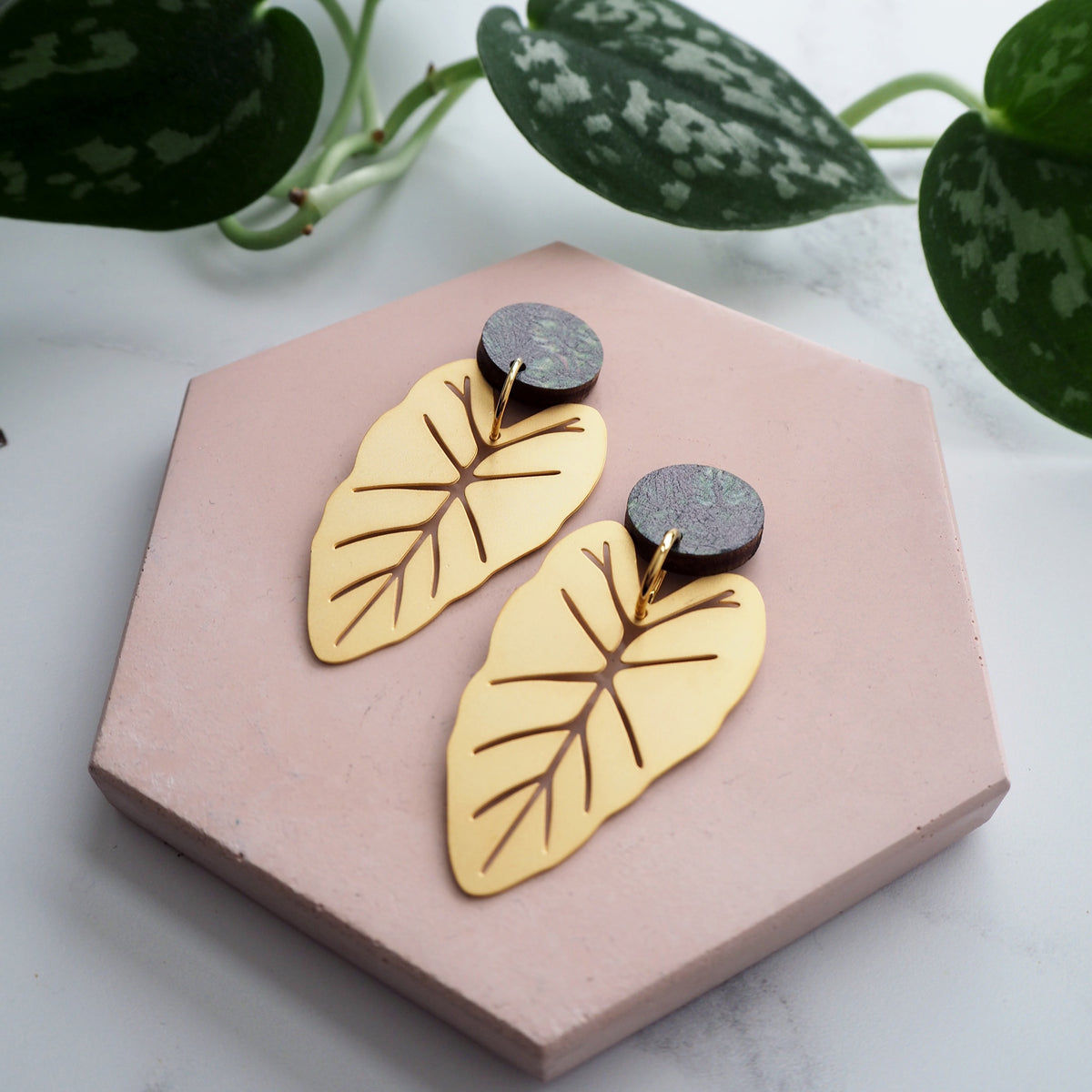 Statement Gold Alocasia Leaf Earrings