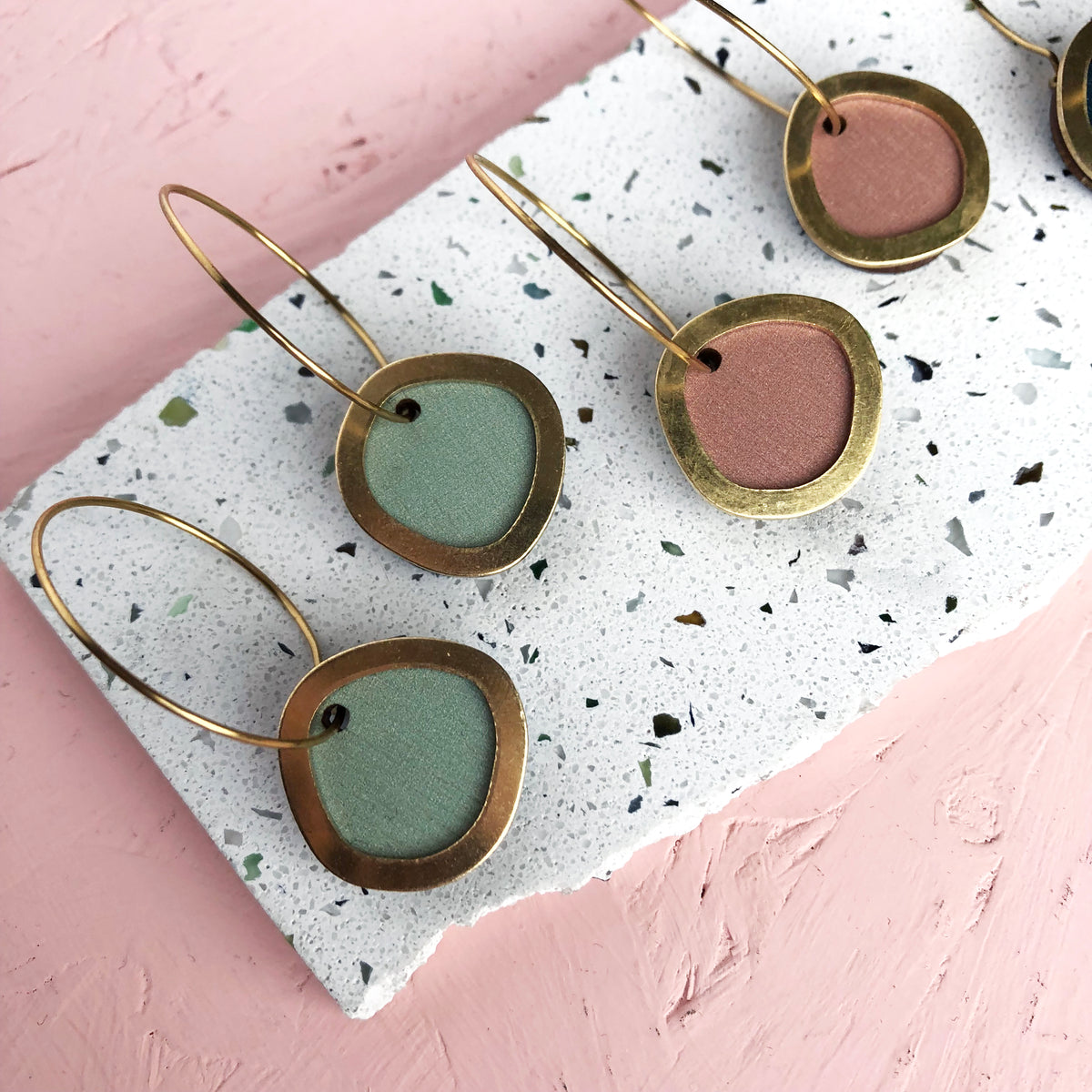 Mint & Brass Circle Hoop Earrings