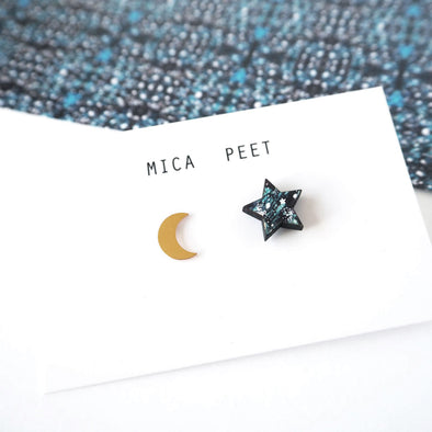 Moon & Star Stud Earrings - Gold, Silver & Rose Gold
