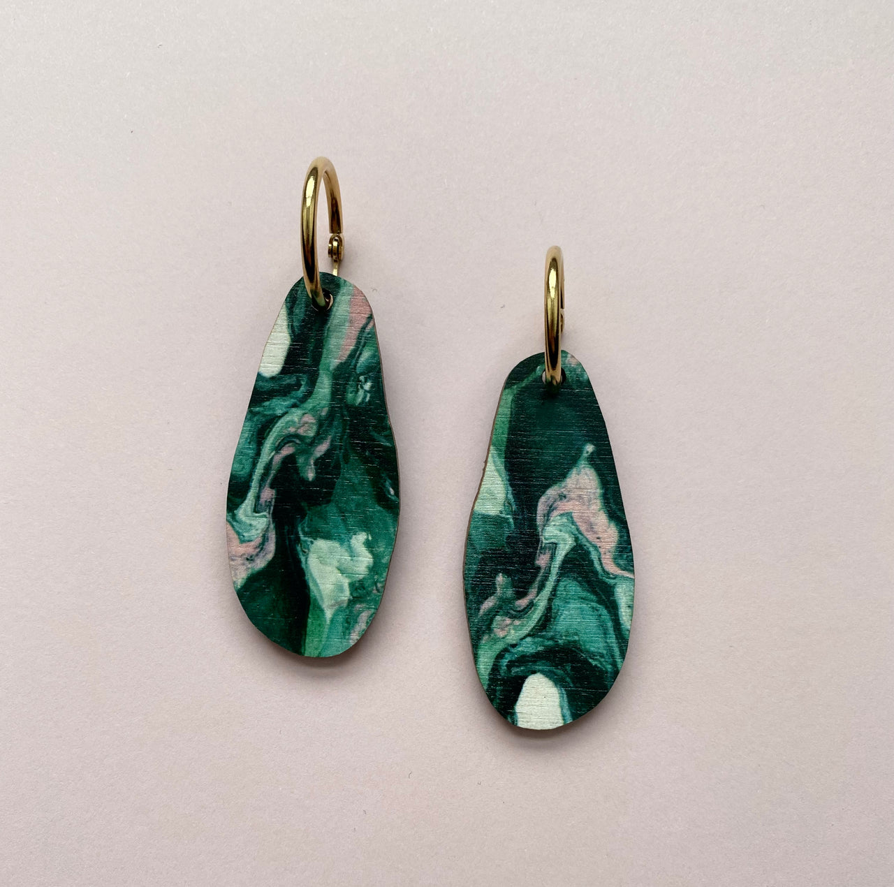 Green & Pink Marble Irregular Hoop Earrings
