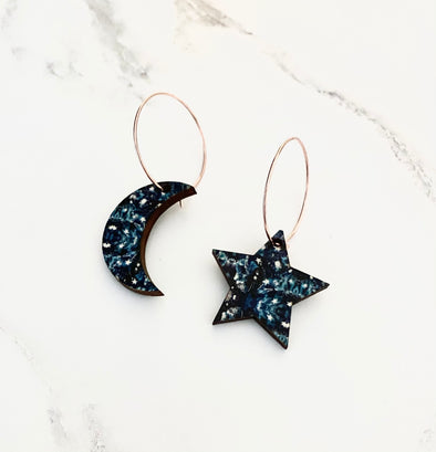 Moon & Star Hoop Earrings - Gold, Silver & Rose Gold Hoop Options
