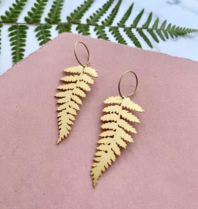 Gold Fern Hoop Earrings