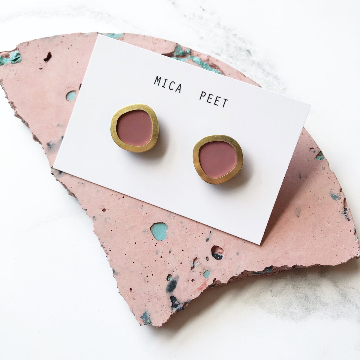 Pink & Gold Circle Stud Earrings