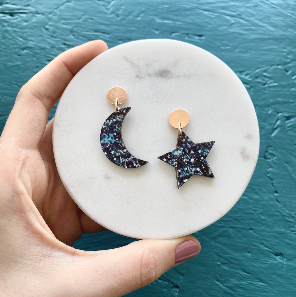 Mix and Match Statement Moon & Star Drop Earrings