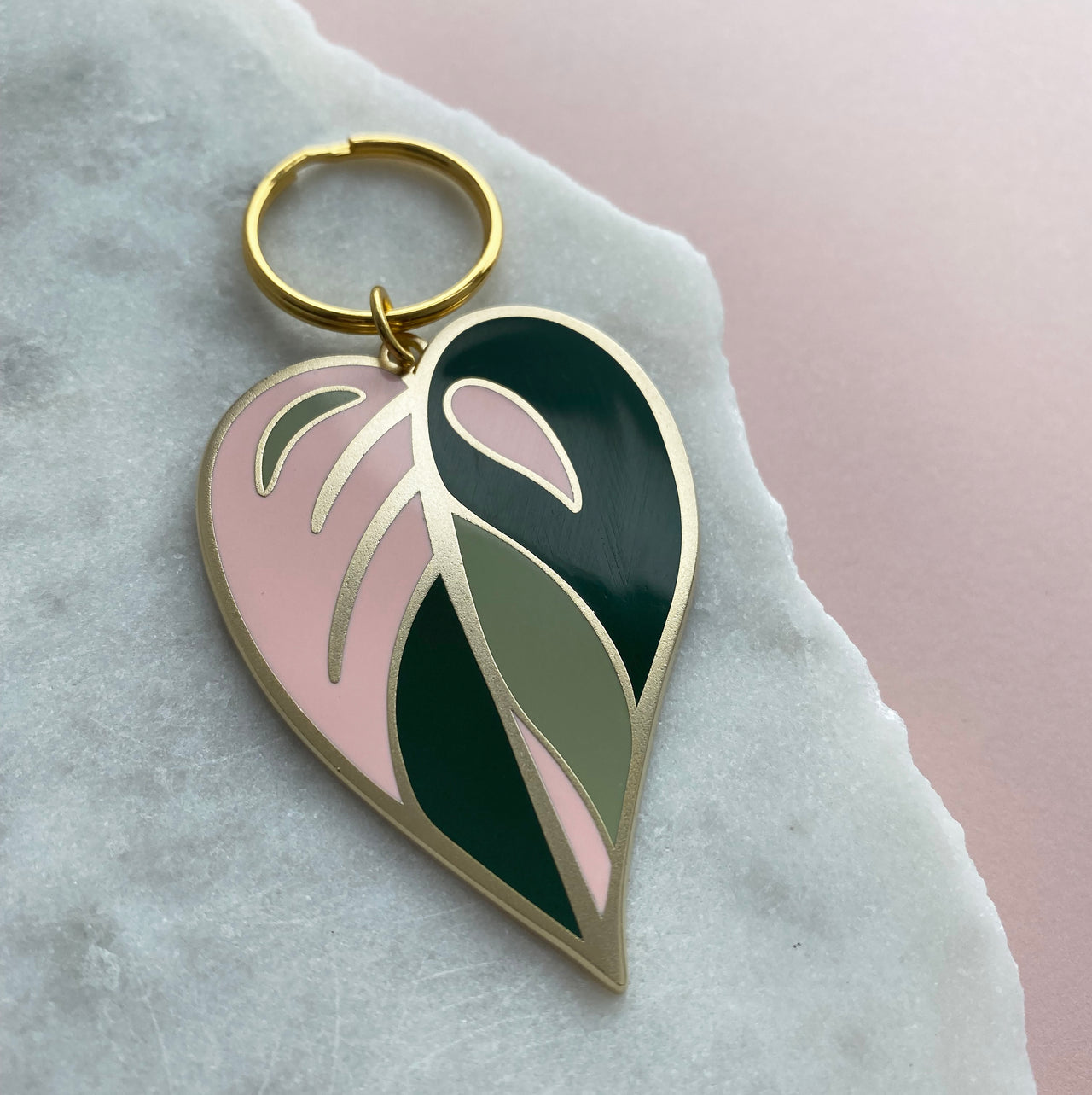 Pink Leaf Enamel Keyring