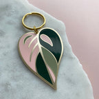 Pink Leaf Enamel Keyring