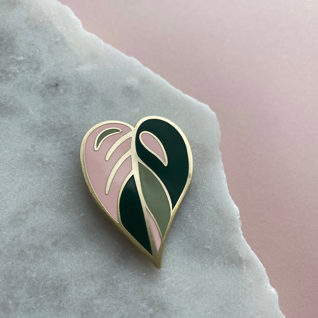 Pink Plant Enamel Pin - Pink Princess Philodendron Pin