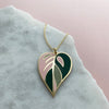 Pink Leaf Enamel Necklace - Pink Princess Philodendron Pendant