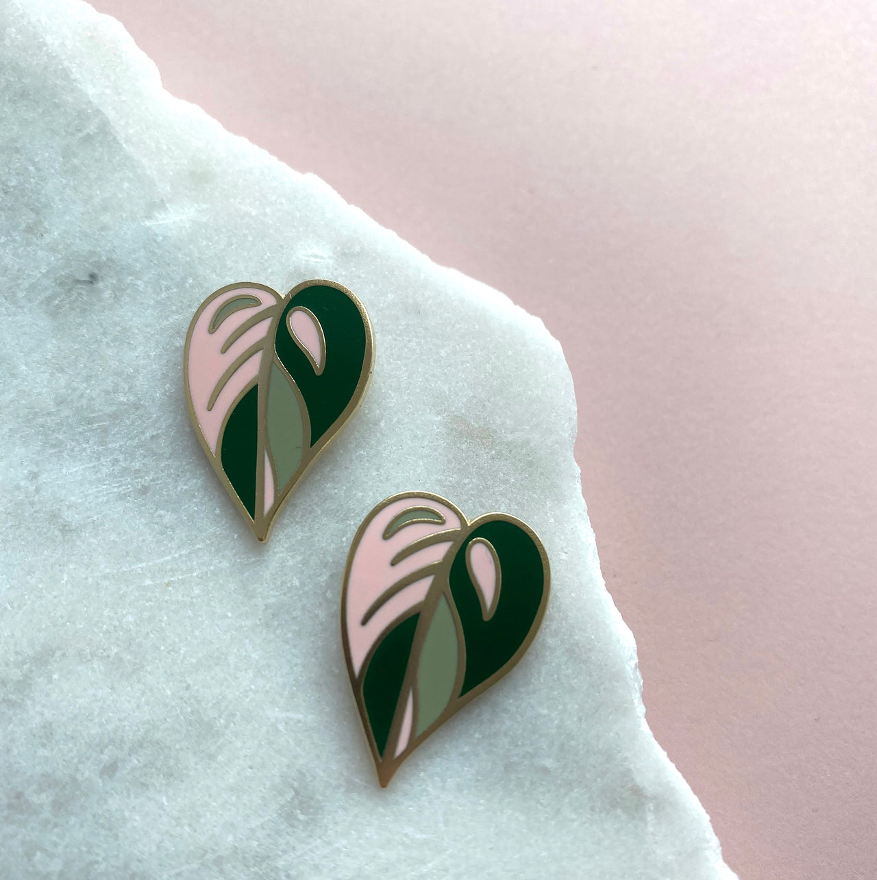 Pink Leaf Enamel Earrings