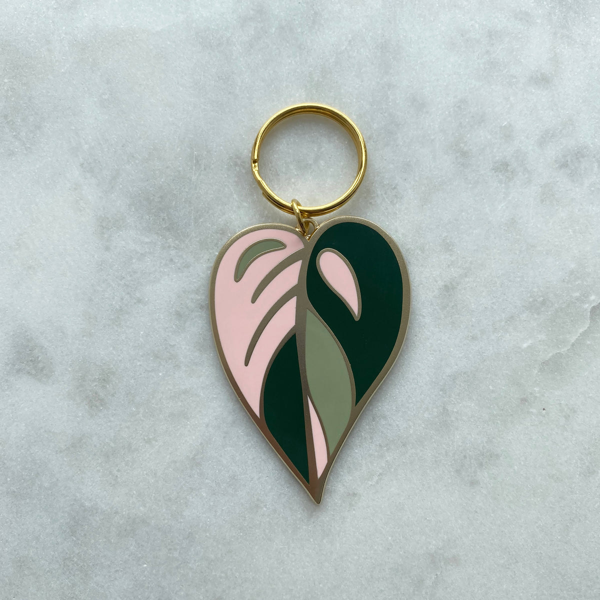 Pink Leaf Enamel Keyring