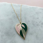 Pink Leaf Enamel Necklace - Pink Princess Philodendron Pendant