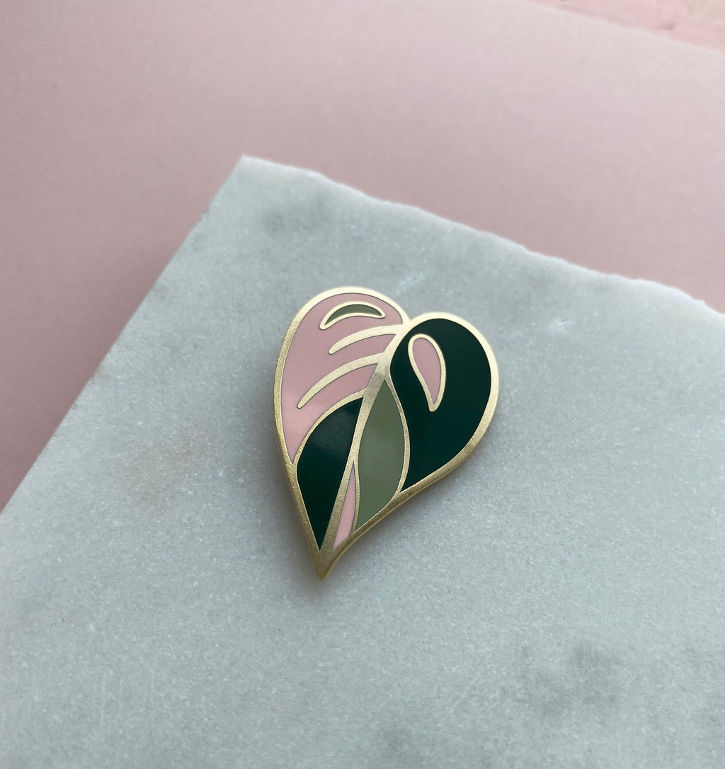 Pink Plant Enamel Pin - Pink Princess Philodendron Pin