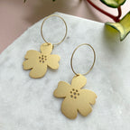 Gold Flower Blossom Hoop Earrings