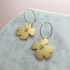 Gold Flower Blossom Hoop Earrings