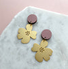 Gold & Pink Statement Flower Drop Stud Earrings