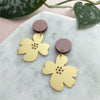 Gold & Pink Statement Flower Drop Stud Earrings