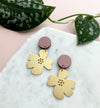 Gold & Pink Statement Flower Drop Stud Earrings