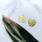 Gold Monstera Stud Earrings