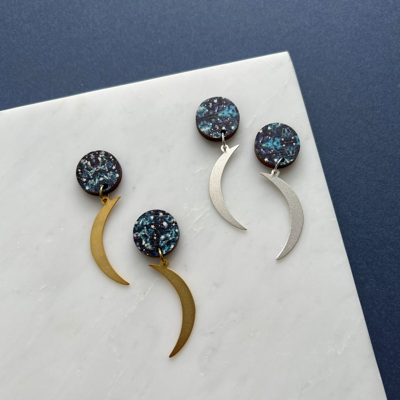 Moon Drop Earrings - Gold, Silver & Rose Gold Moons