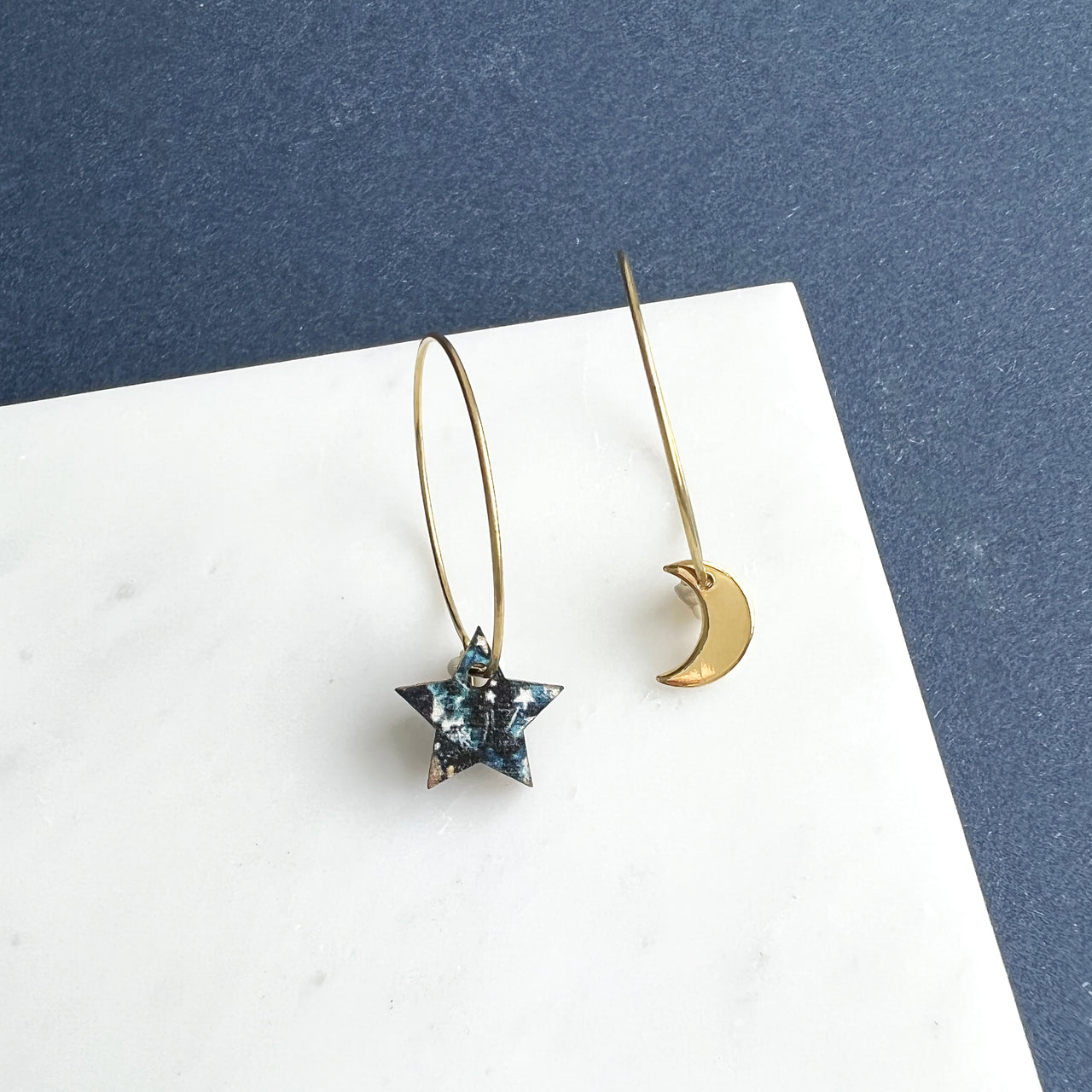 Small Moon & Star Hoop Earrings - Gold, Silver & Rose Gold