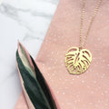 Gold Monstera Leaf Necklace - House Plant Pendant