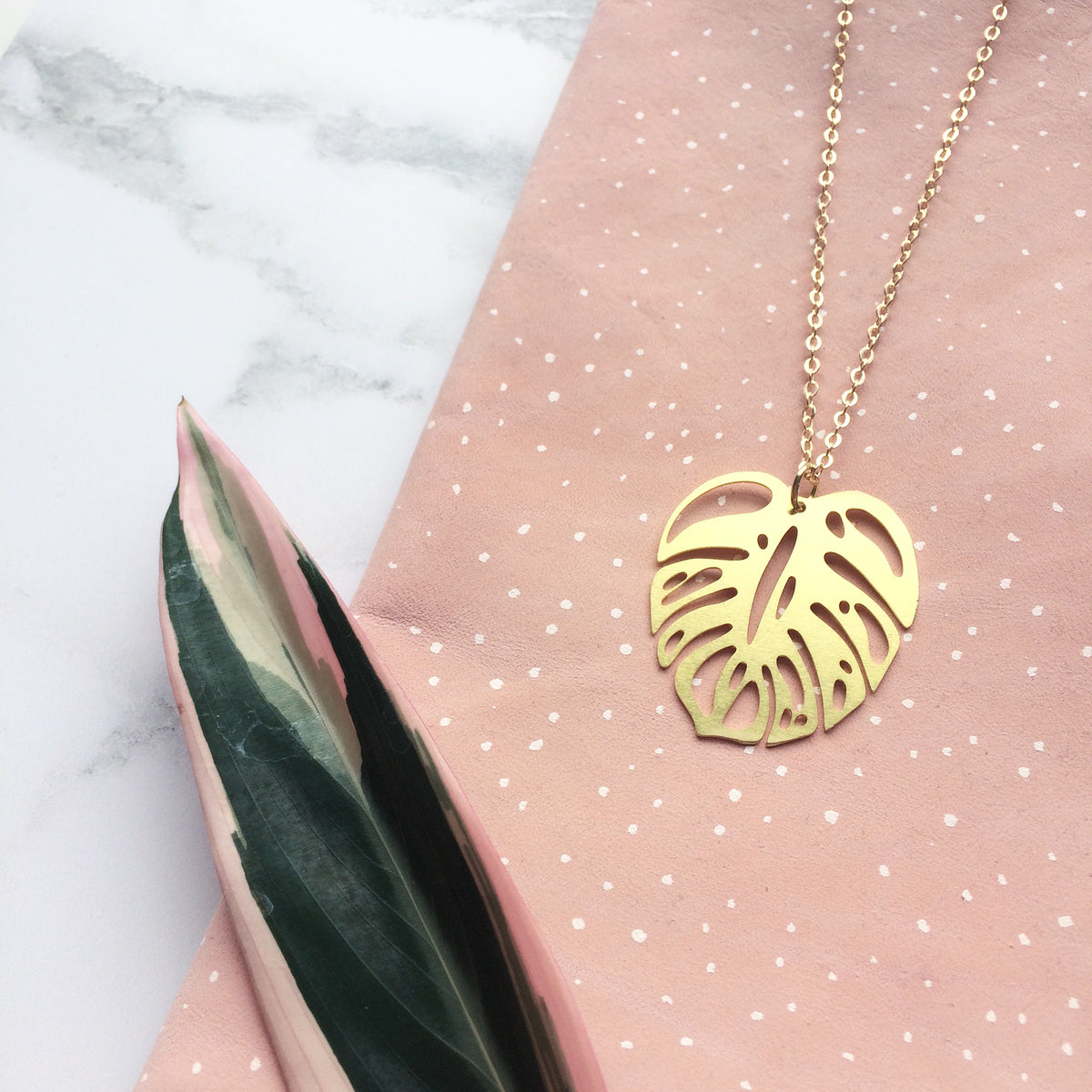 Gold Monstera Leaf Necklace - House Plant Pendant