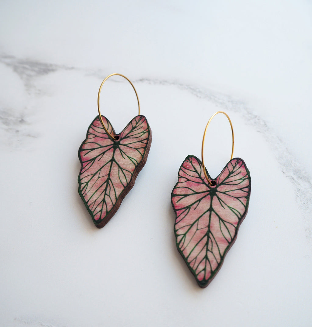 Pink Caladium Hoop Earrings