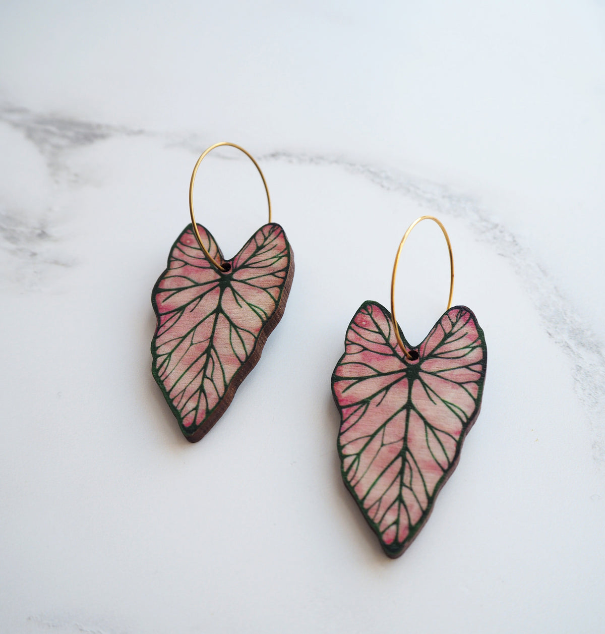 Pink Caladium Hoop Earrings