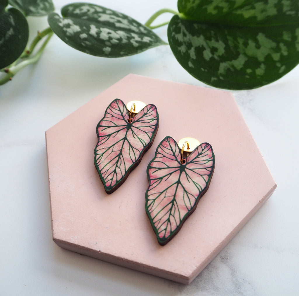 Statement Pink Caladium Drop Earrings