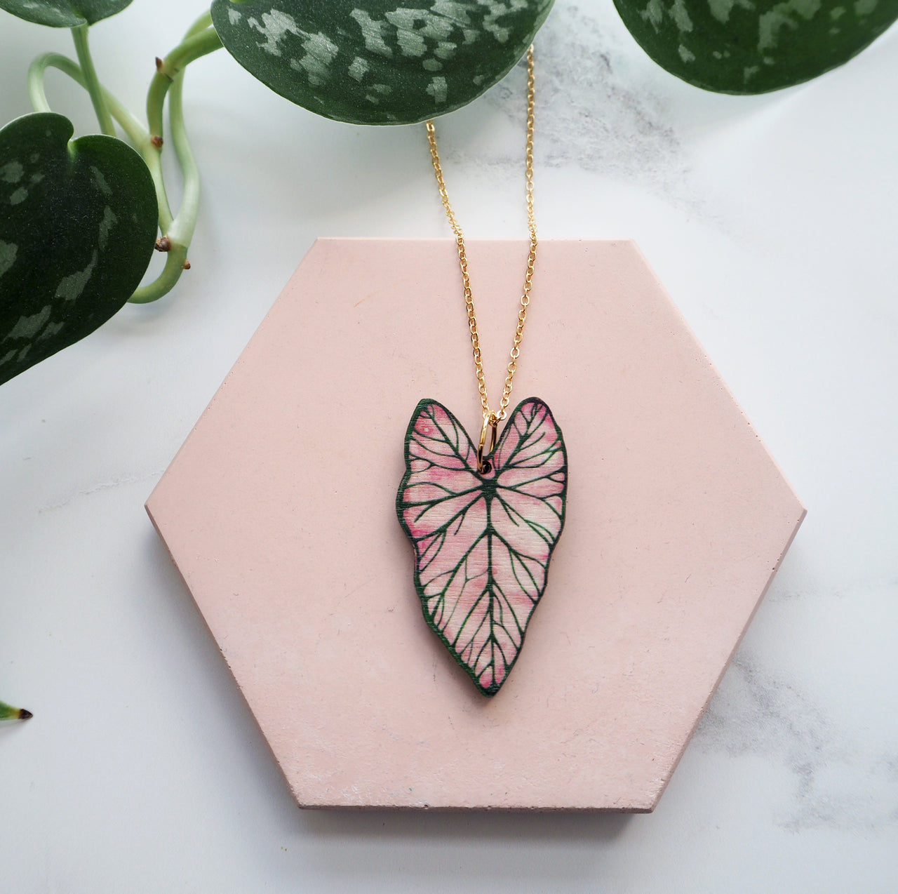 Pink Caladium Leaf Necklace