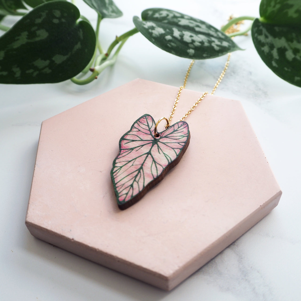 Pink Caladium Leaf Necklace