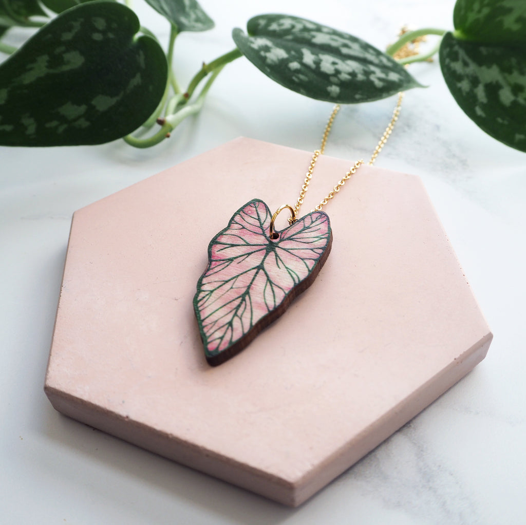 Pink Caladium Leaf Necklace
