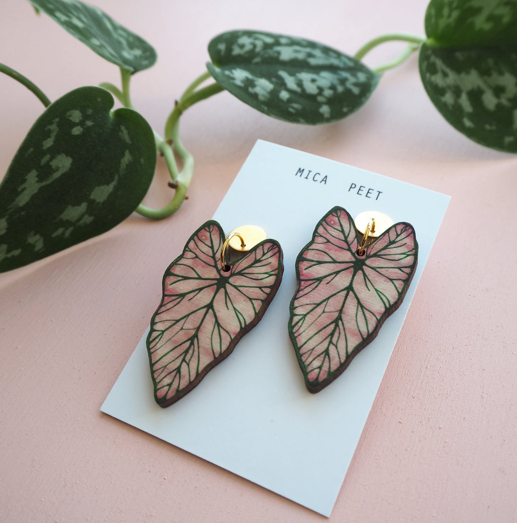 Statement Pink Caladium Drop Earrings