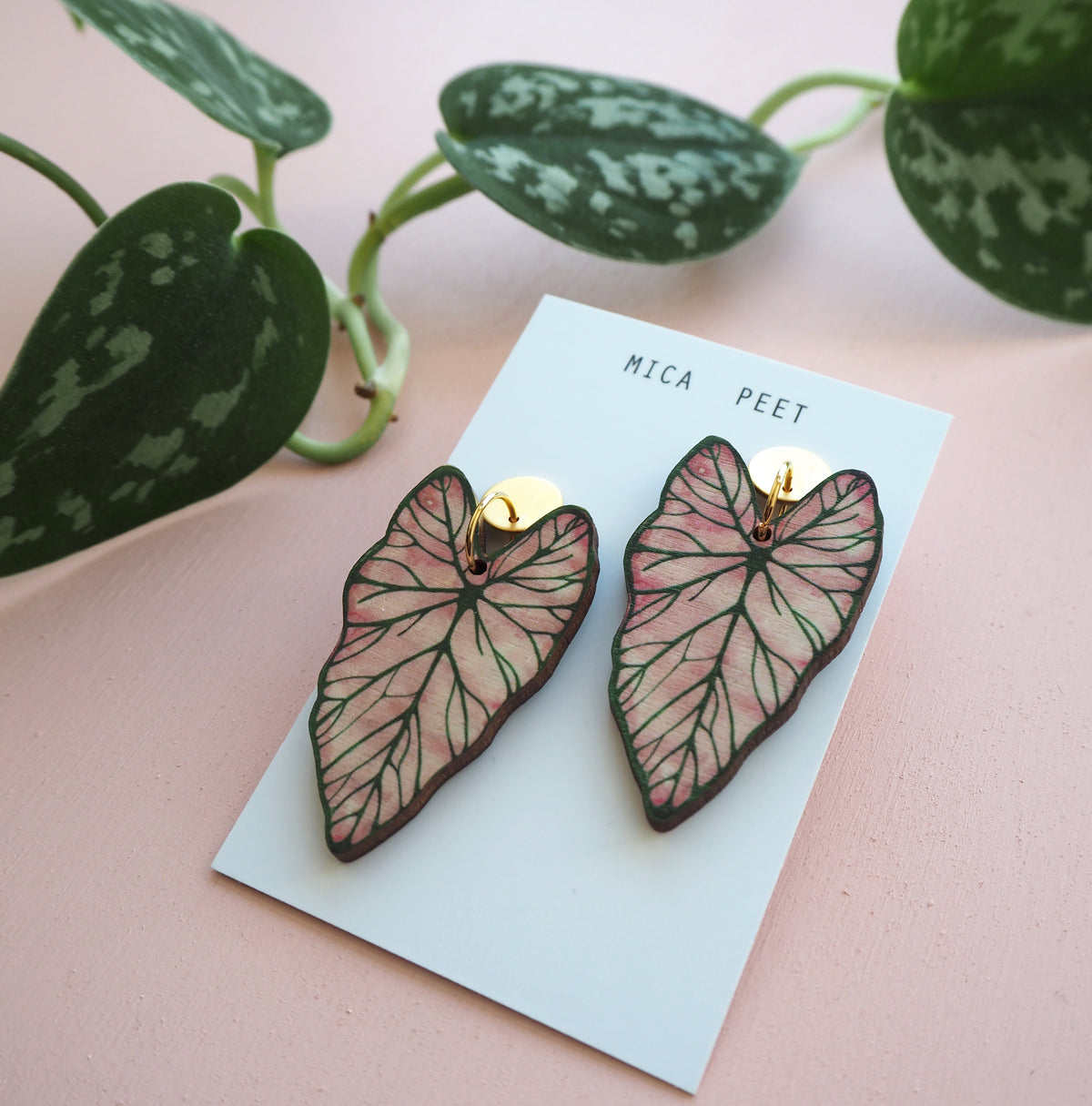Statement Pink Caladium Drop Earrings