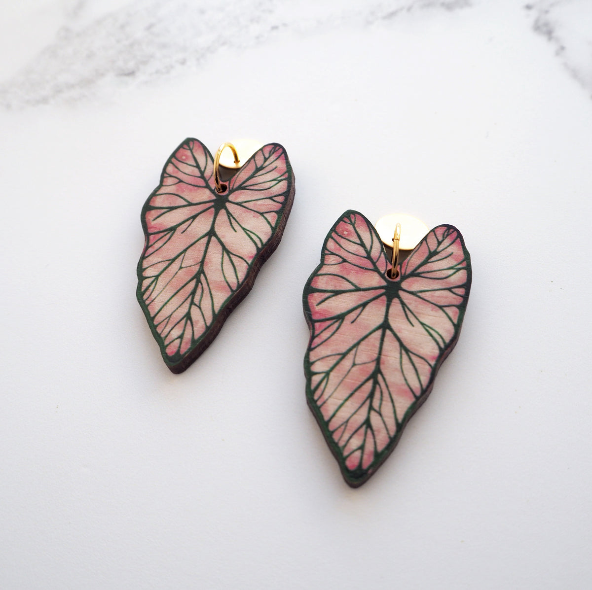 Statement Pink Caladium Drop Earrings