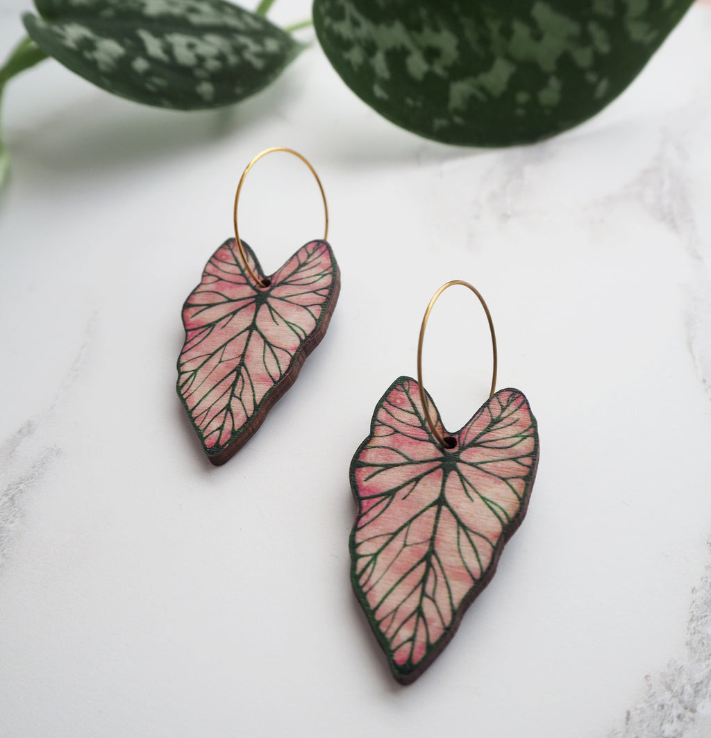 Pink Caladium Hoop Earrings