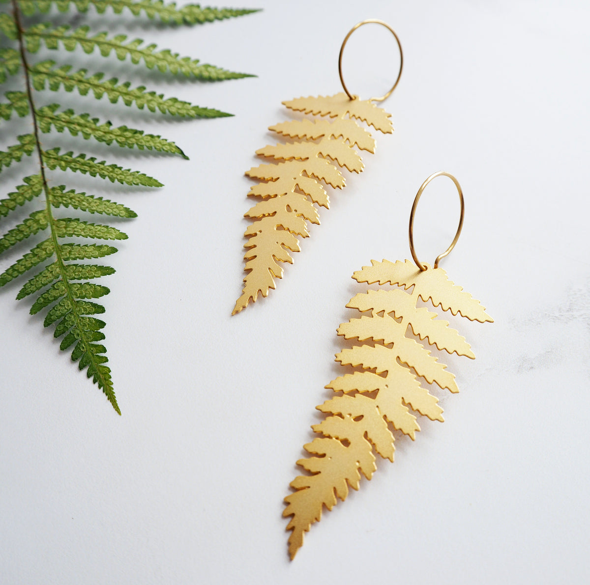 Gold Fern Hoop Earrings
