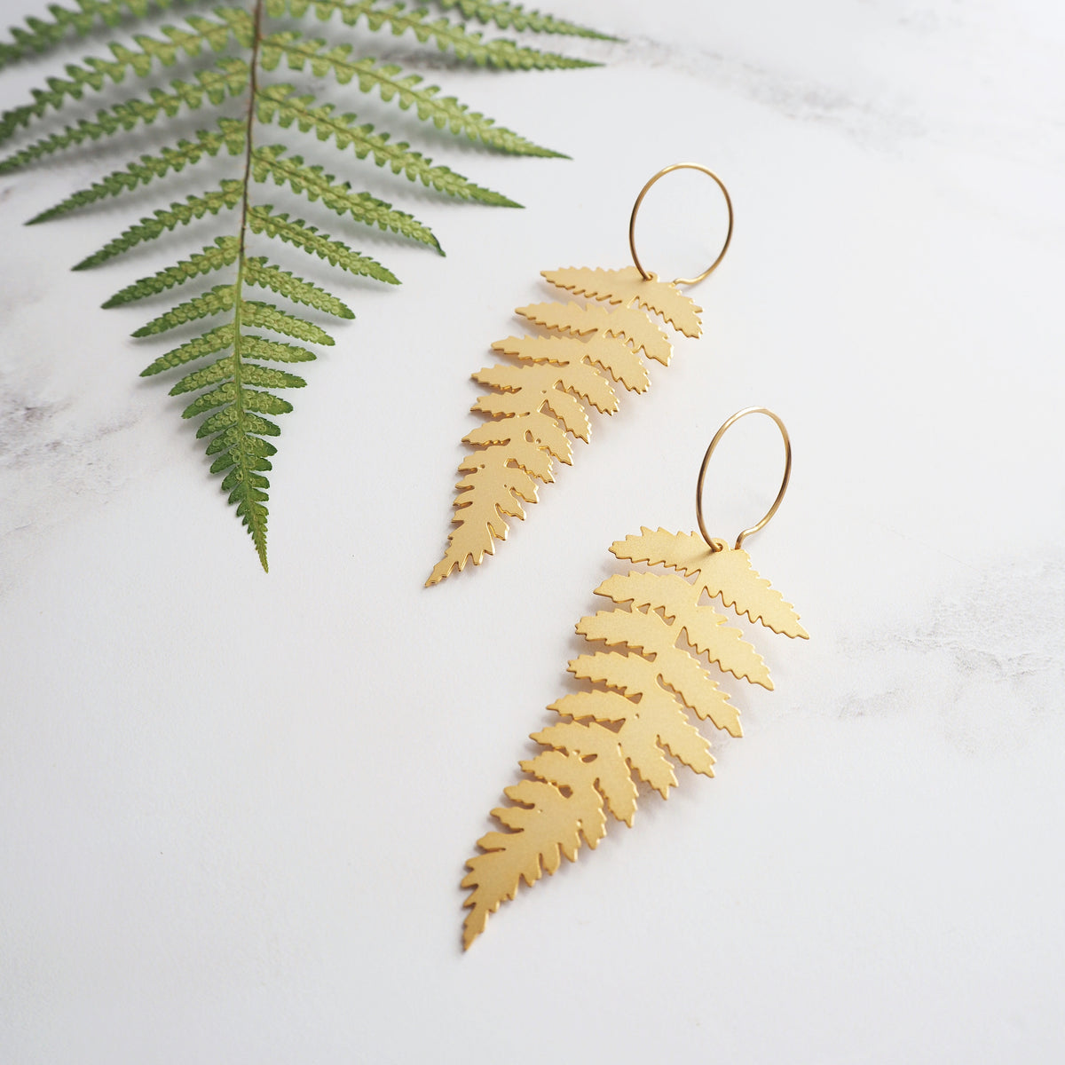 Gold Fern Hoop Earrings