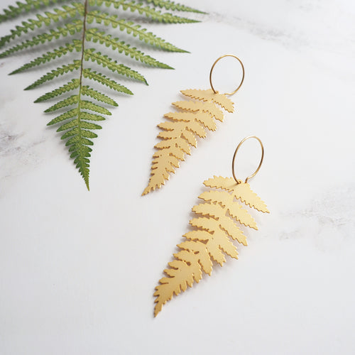 Gold Fern Hoop Earrings