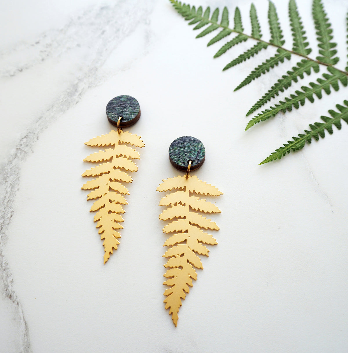 Gold Fern Statement Drop Earrings