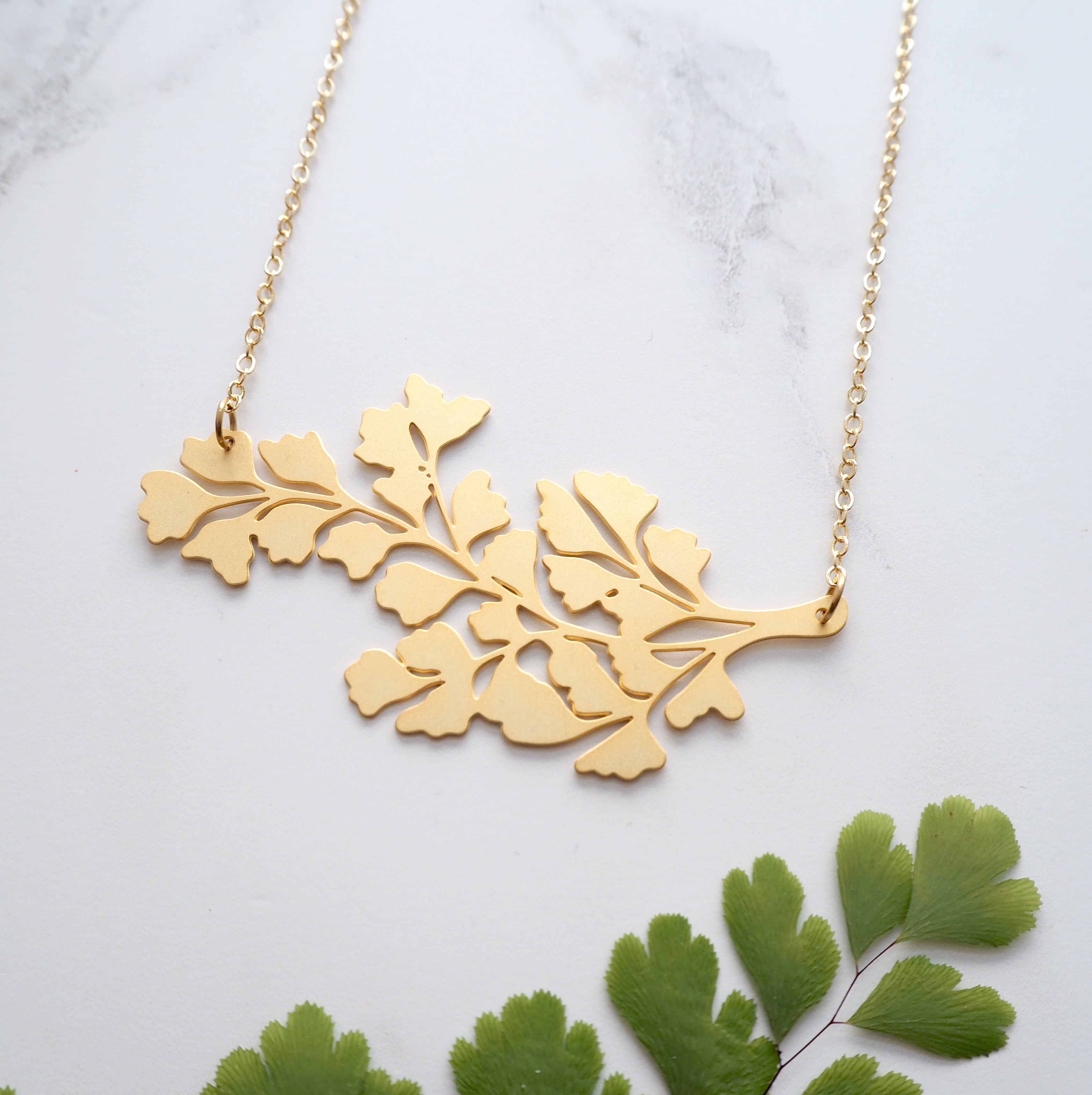 Maidenhair Fern Statement Necklace - Gold Botanical Leaf Jewellery ...