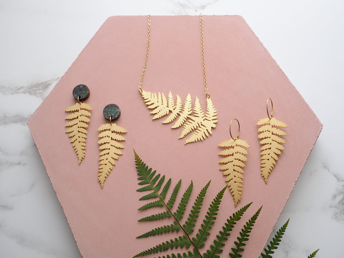 Gold Fern Hoop Earrings