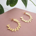 Gold Branch Leaf Hoop Studs