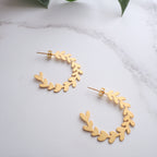 Gold Branch Leaf Hoop Studs