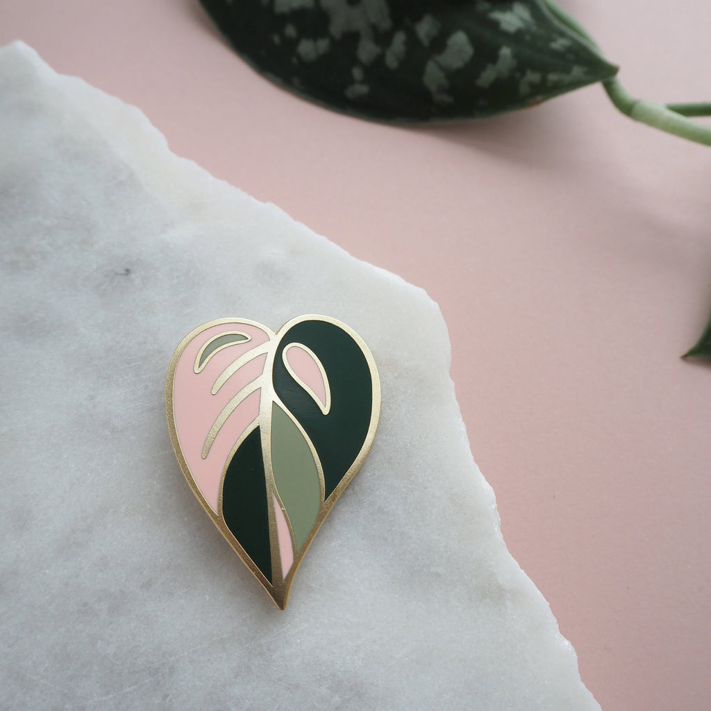Pink Plant Enamel Pin - Pink Princess Philodendron Pin
