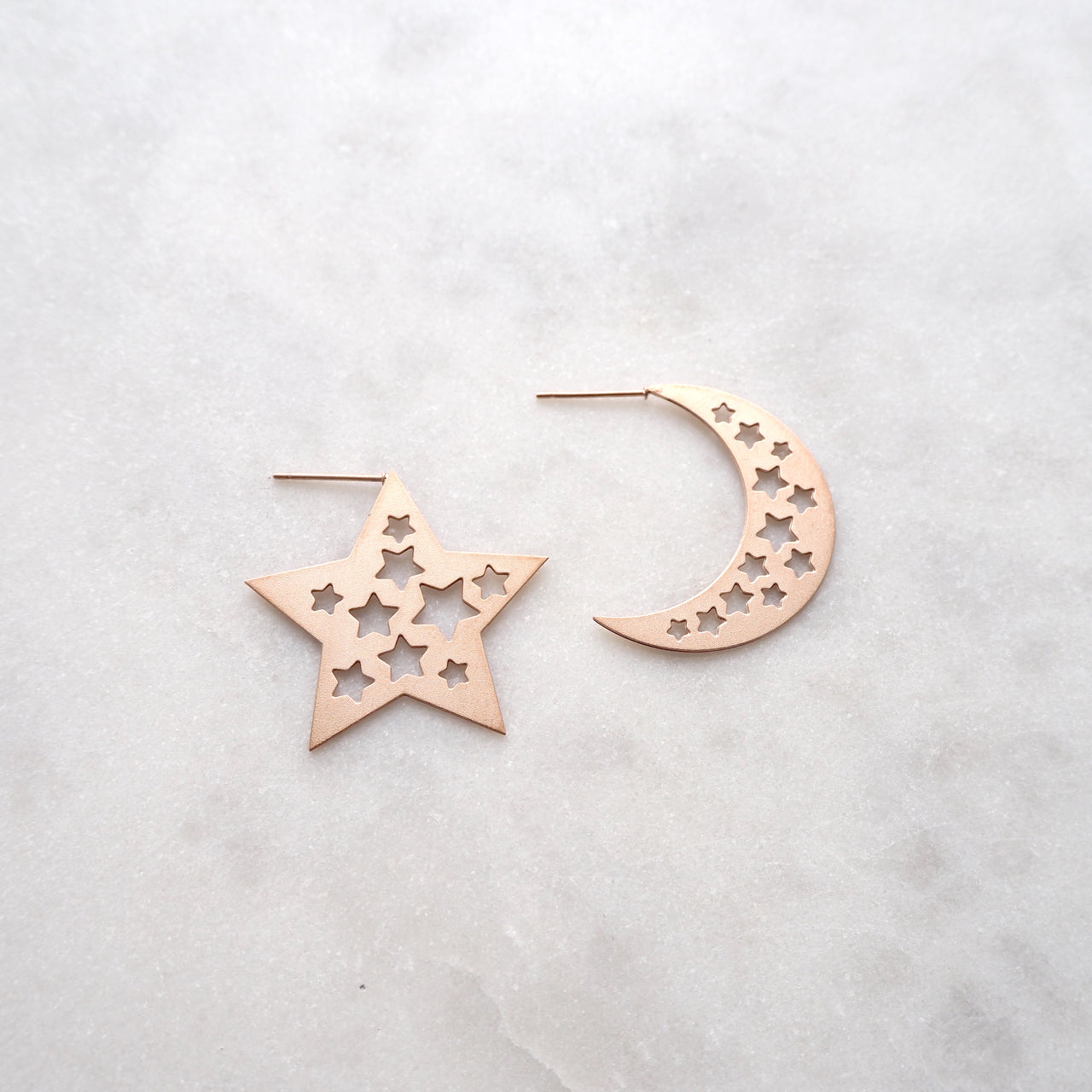 Rose Gold Moon & Star Stud Earrings