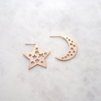 Rose Gold Moon & Star Stud Earrings
