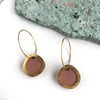 Minimal Circle Hoop Earrings - Pink & Brass