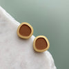 Burnt Orange & Brass Minimal Round Stud Earrings